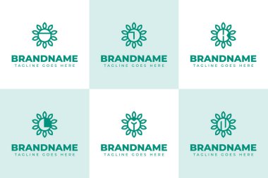 Harf I J K L M N Doğa Logosu Set, büyümeyi, uyumu ve sürdürülebilirliği simgeliyor