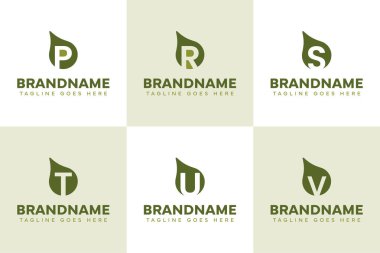 P R S T U V Damlası Logosu Seti, saflığı, tazeliği ve akışı simgeler.