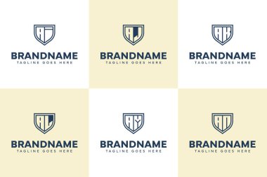 Harfler AI AJ AK AM An Shield Line Logo Set, IA JA KA LA MA NA Adının Baş harfleri