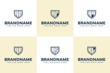 Harfler AO AP AQ AR as AT Shield Line Logo Set, OA PA QA SA SA Baş harfleri
