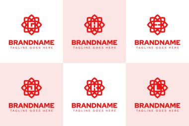 Harf G H I J K L Çiçek Yaprağı Logosu Seti, güzelliği, ahengi ve zarafeti simgeliyor