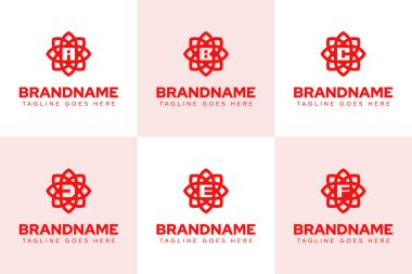 Harf A B C D E F Çiçek Yaprağı Logosu Seti, güzelliği, ahengi ve zarafeti simgeliyor.