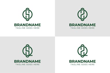 OS OZ QS QZ Satürn Monogram Logo Kümesi, OS SO OZ ZO QS QS QZ ZQ baş harfleri