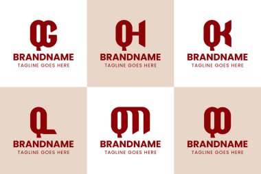 Harfler QG QH QK QL QM QM Monogram Logo Set, GQ Genel Merkezi KQ LQ OQ baş harfleri