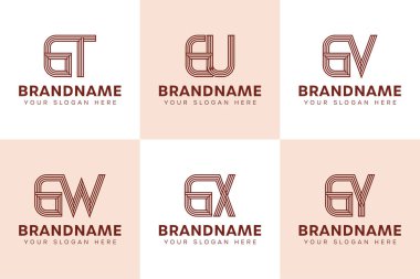 Harfler GT GU GV GW GY GY Monogram Logo Set, TG UG VG WG XG YG Baş harfleri