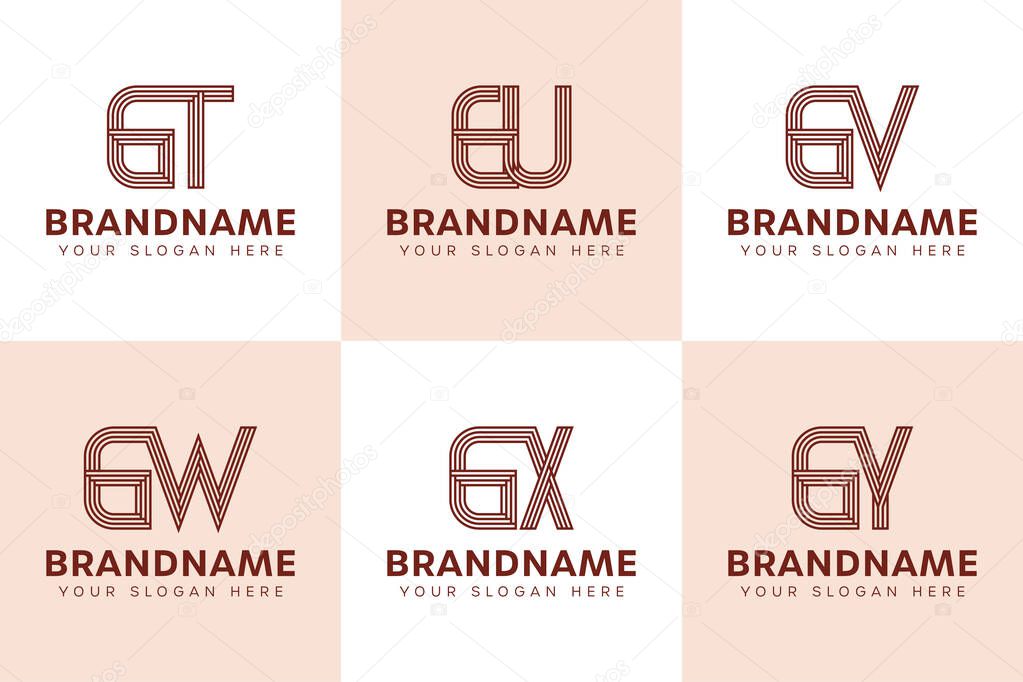 Letters GT GU GV GW GX GY Monogram Logo Set, for TG UG VG WG XG YG Initials
