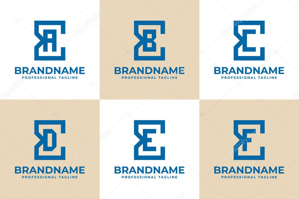 Letters EA EB EC ED EE EF Monogram Logo Set, for business with AE BE CE DE EE FE initials