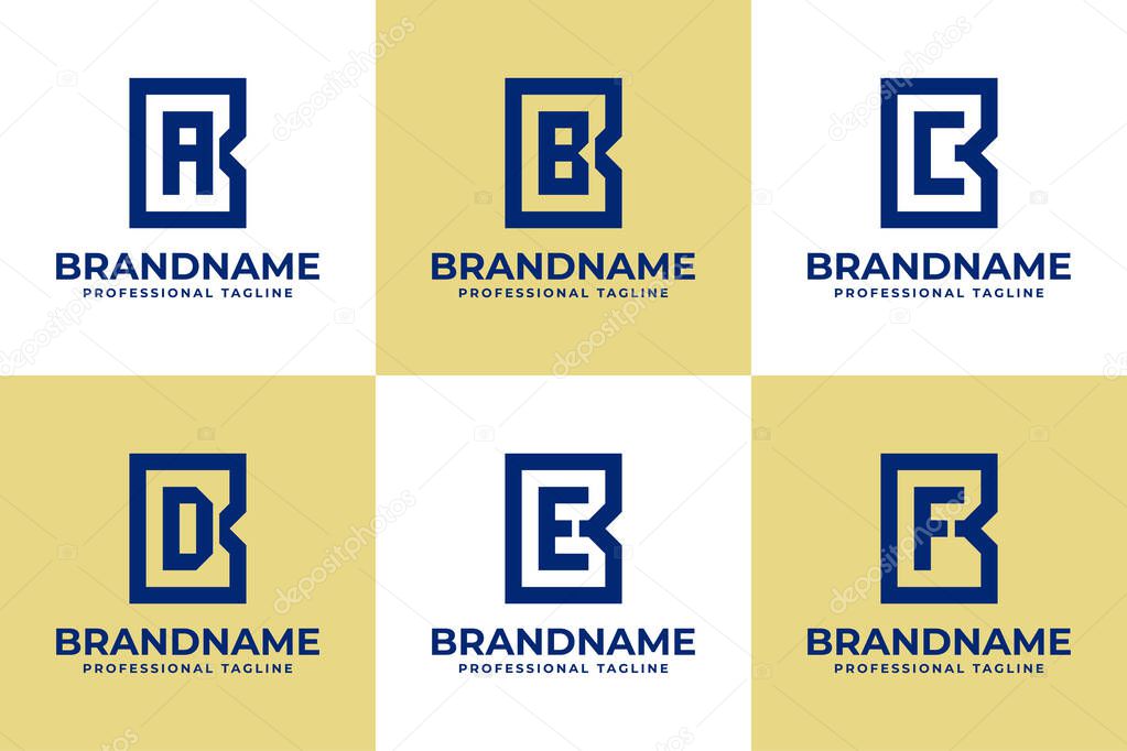 Letters BA BB BC BD BE BF Monogram Logo Set, for business with AB BB CB DB EB FB initials