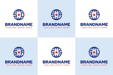 SOS SQ SR SS SU Globe Star Logo Set, OS QS RS RS SS ABD baş harfleri