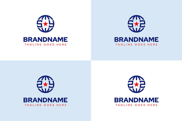 Letters SY SZ ZY ZZ Globe Star Logo Set, for OS PS QS RS SS US initials
