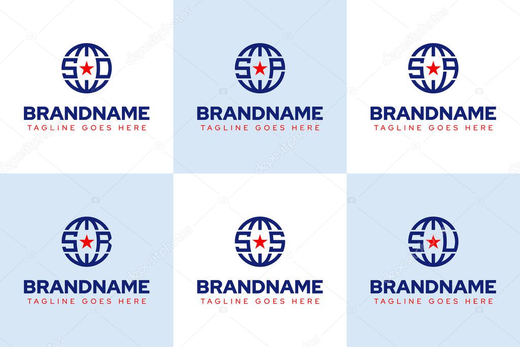 Letters SO SP SQ SR SS SU Globe Star Logo Set, for OS PS QS RS SS US initials
