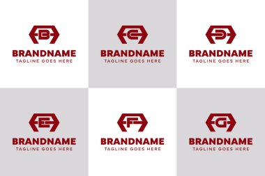 AB AC AD AF AG Hexagon Monogram Logo Seti, BA CA DA EA FA GA baş harfleri