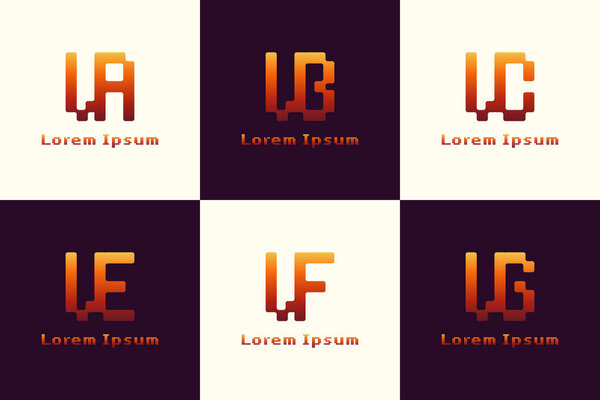 Letters VA VB VC VE VF VG Pixel Monogram Logo, for AV BV CV EV FV GV initials