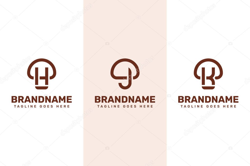 Letter H J K Mushroom Logo, symbolizing nature, growth, and creativity