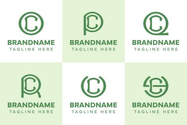 Harfler CO CQ CR CU CY Monogram Logo Set, OC QC RC UC baş harfleri