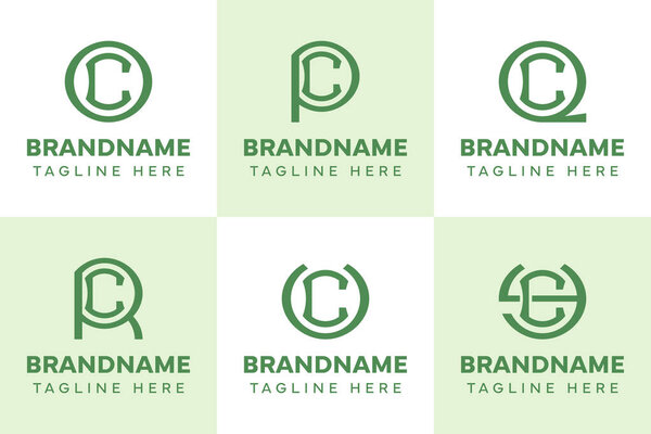 Letters CO CP CQ CR CU CY Monogram Logo Set, for OC PC QC RC UC YC initials