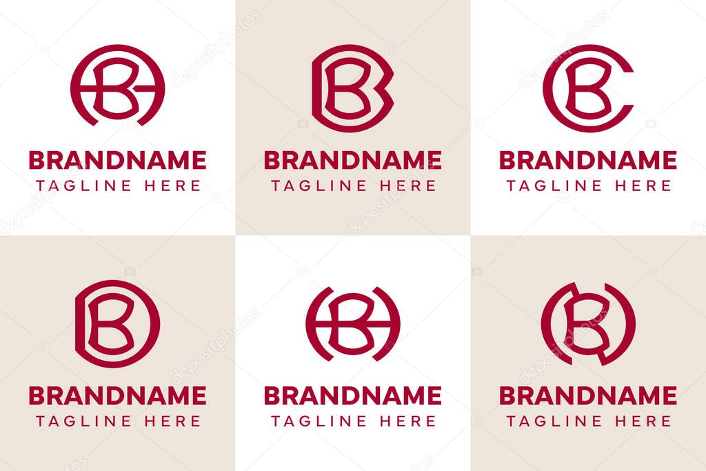 Letters BA BB BC BD BH BN Monogram Logo Set, for AB BB CB DB HB NB initials