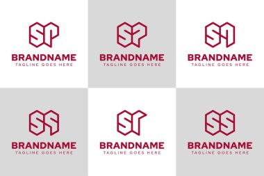 PS QS RS 'nin baş harfleri için SP SQ SR SS Geometrik Logo Set