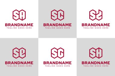 SA SC SD SE SG SH Geometrik Logo Set, AS CS DS GS HS baş harfleri