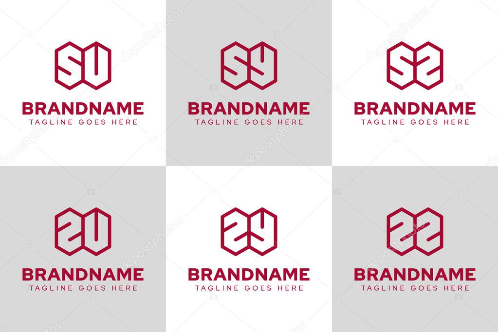 Letters SU SY SZ ZU ZY ZZ Geometric Logo Set, for US YS ZS UZ YZ ZZ initials