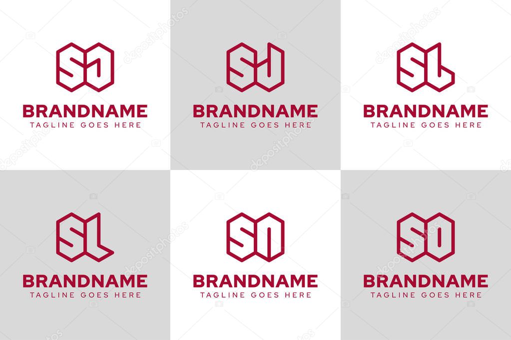 Letters SJ SL SN SO Geometric Logo Set, for JS LS NS OS initials