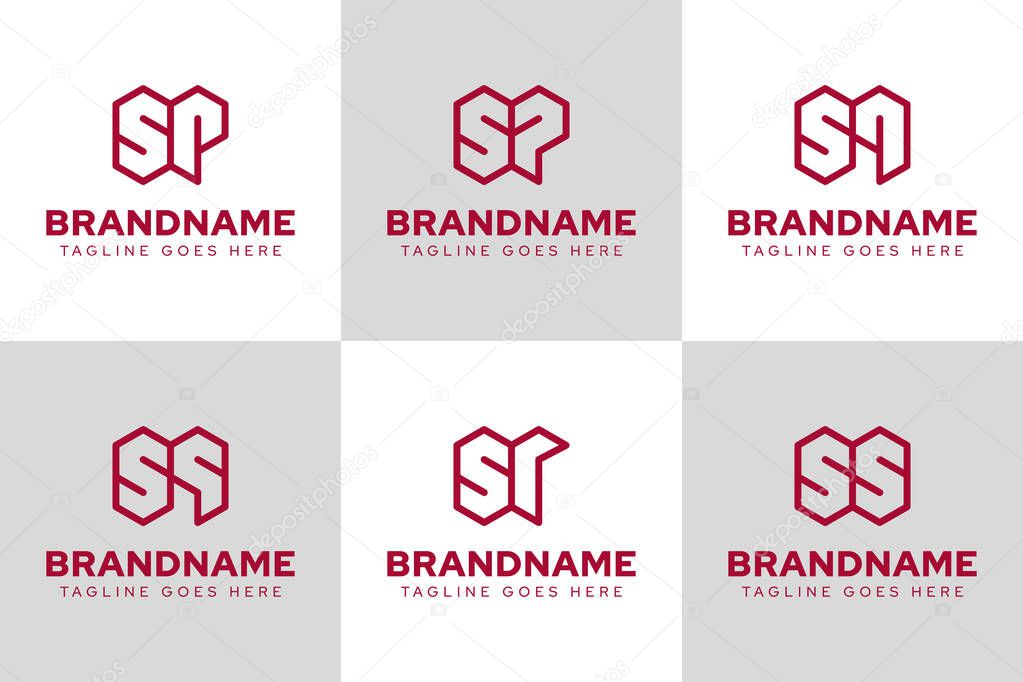 Letters SP SQ SR SS Geometric Logo Set, for PS QS RS SS initials