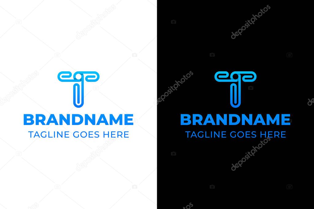 Letter T Paper Clip Logo, symbolizing connection, organization, and simplicity