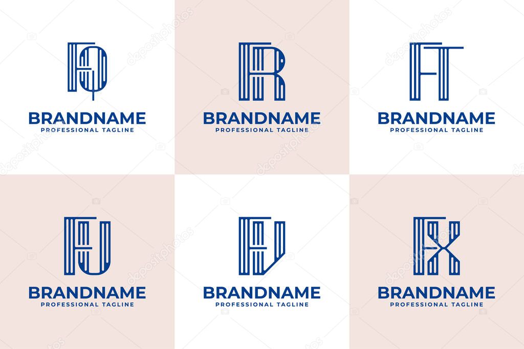 Letters FQ FR FT FU FV FX Stripe Logo, for business with QF RF TF UF VF XF initials