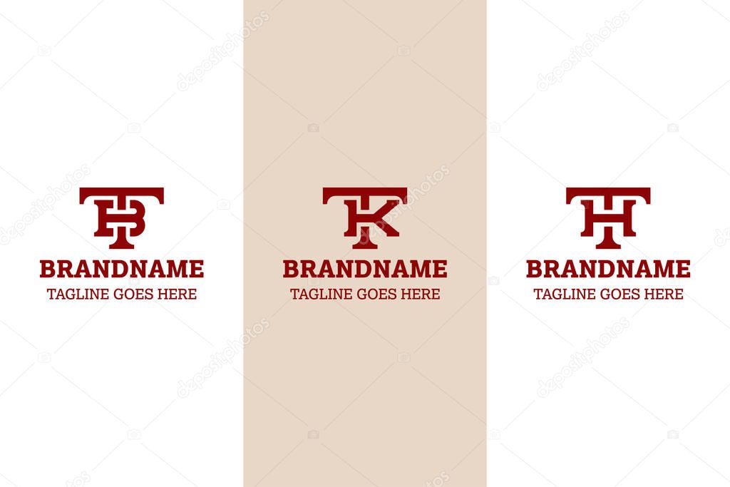 Letters TB TK TH Monogram Logo Set, for business with TB BT TK KT TH HT initials