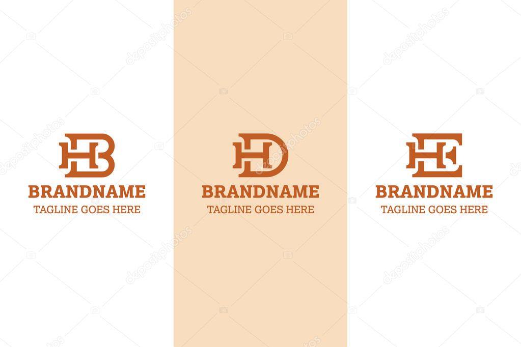 Letters HB HD HE Monogram Logo Set, for business with HB BH HD DH HE EH initials