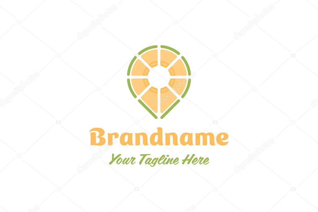 Melon Location Pin Logo, symbolizing refreshing destinations and juicy discoveries