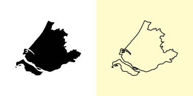 Zuid-Hollanda haritası, Hollanda, Avrupa. Doldurulmuş ve çizilmiş harita tasarımları. Vektör illüstrasyonu