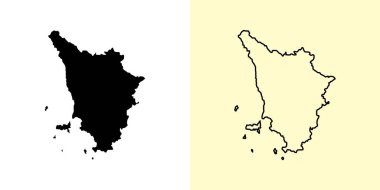 Toscana haritası, İtalya, Avrupa. Doldurulmuş ve çizilmiş harita tasarımları. Vektör illüstrasyonu