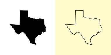 Teksas haritası, ABD (ABD), Amerika. Doldurulmuş ve çizilmiş harita tasarımları. Vektör illüstrasyonu