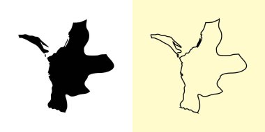 Mannar haritası, Sri Lanka, Asya. Doldurulmuş ve çizilmiş harita tasarımları. Vektör illüstrasyonu