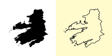 Kerry haritası, İrlanda, Avrupa. Doldurulmuş ve çizilmiş harita tasarımları. Vektör illüstrasyonu