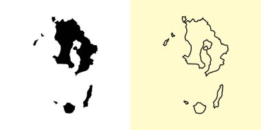 Kagoshima haritası, Japonya, Asya. Doldurulmuş ve çizilmiş harita tasarımları. Vektör illüstrasyonu