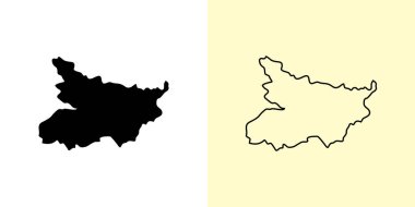 Bihar haritası, Hindistan, Asya. Doldurulmuş ve çizilmiş harita tasarımları. Vektör illüstrasyonu