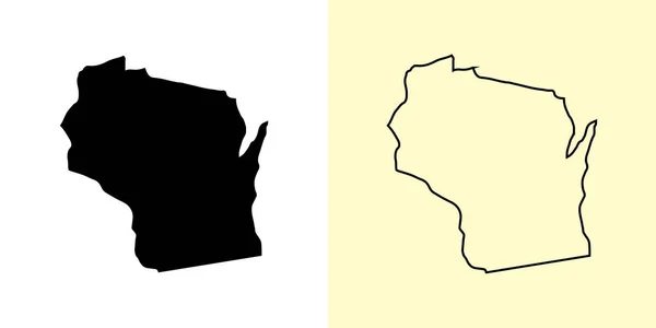 Wisconsin Map Estados Unidos Eua Américas Desenhos Mapas Preenchidos Esboçados — Vetor de Stock