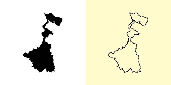 Mappa Del Bengala Occidentale India Asia Pieno Disegni Mappe Contorno — Vettoriale Stock