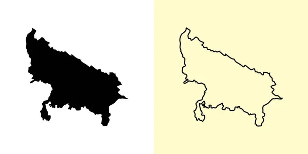 Mappa Uttar Pradesh India Asia Pieno Disegni Mappe Contorno Illustrazione — Vettoriale Stock