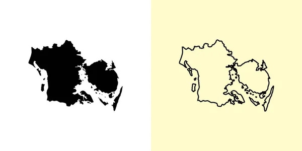 Carte Syddanmark Danemark Europe Rempli Esquisser Des Dessins Carte Illustration — Image vectorielle
