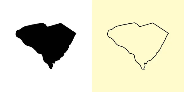 Χάρτης Νότιας Καρολίνας Ηνωμένες Πολιτείες Της Αμερικής Γεμάτο Και Περίγραμμα — Διανυσματικό Αρχείο