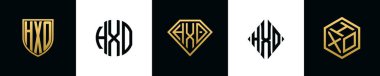 Initial letters HXO logo designs Bundle. This collection incorporated with shield, round, diamond, rectangle and hexagon style logo. Vector template