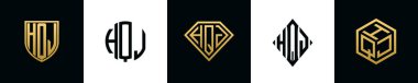 Initial letters HQJ logo designs Bundle. This collection incorporated with shield, round, diamond, rectangle and hexagon style logo. Vector template