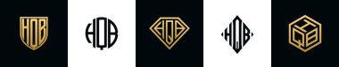 Initial letters HQB logo designs Bundle. This collection incorporated with shield, round, diamond, rectangle and hexagon style logo. Vector template