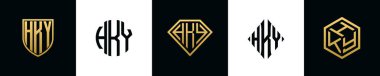 Initial letters HKY logo designs Bundle. This collection incorporated with shield, round, diamond, rectangle and hexagon style logo. Vector template