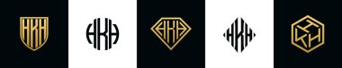 Initial letters HKH logo designs Bundle. This collection incorporated with shield, round, diamond, rectangle and hexagon style logo. Vector template