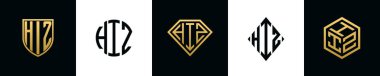 Initial letters HIZ logo designs Bundle. This collection incorporated with shield, round, diamond, rectangle and hexagon style logo. Vector template