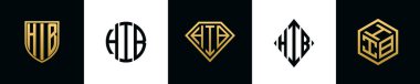 Initial letters HIB logo designs Bundle. This collection incorporated with shield, round, diamond, rectangle and hexagon style logo. Vector template